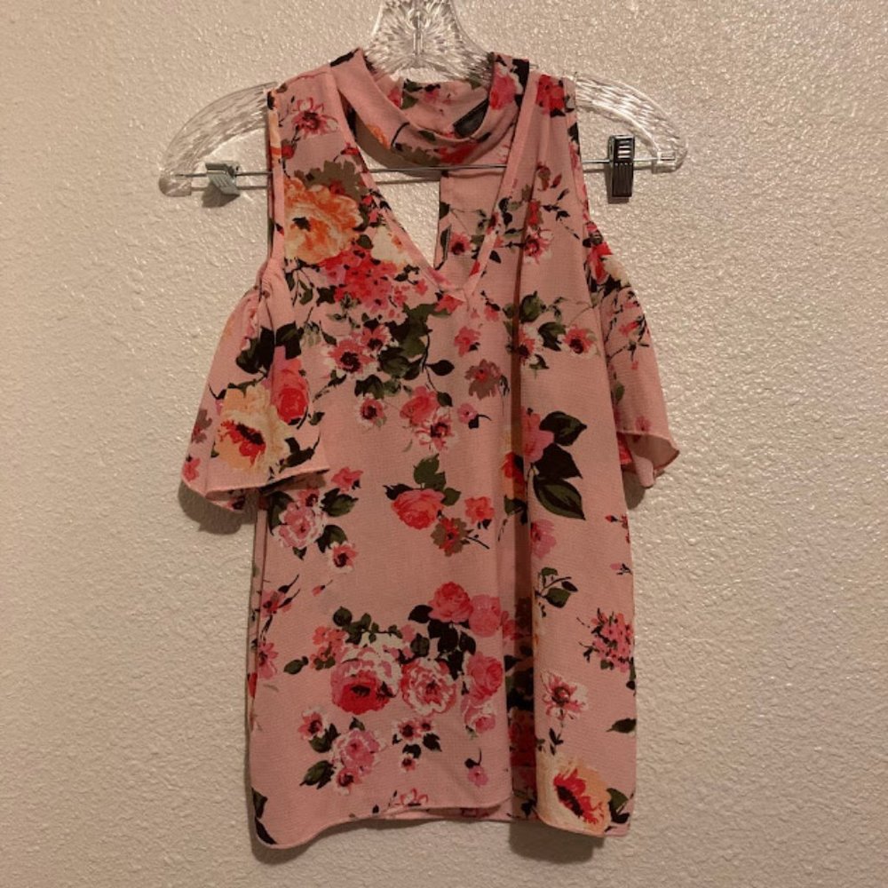 Urban Episode women's size M pink, green, peach and white floral blouse
